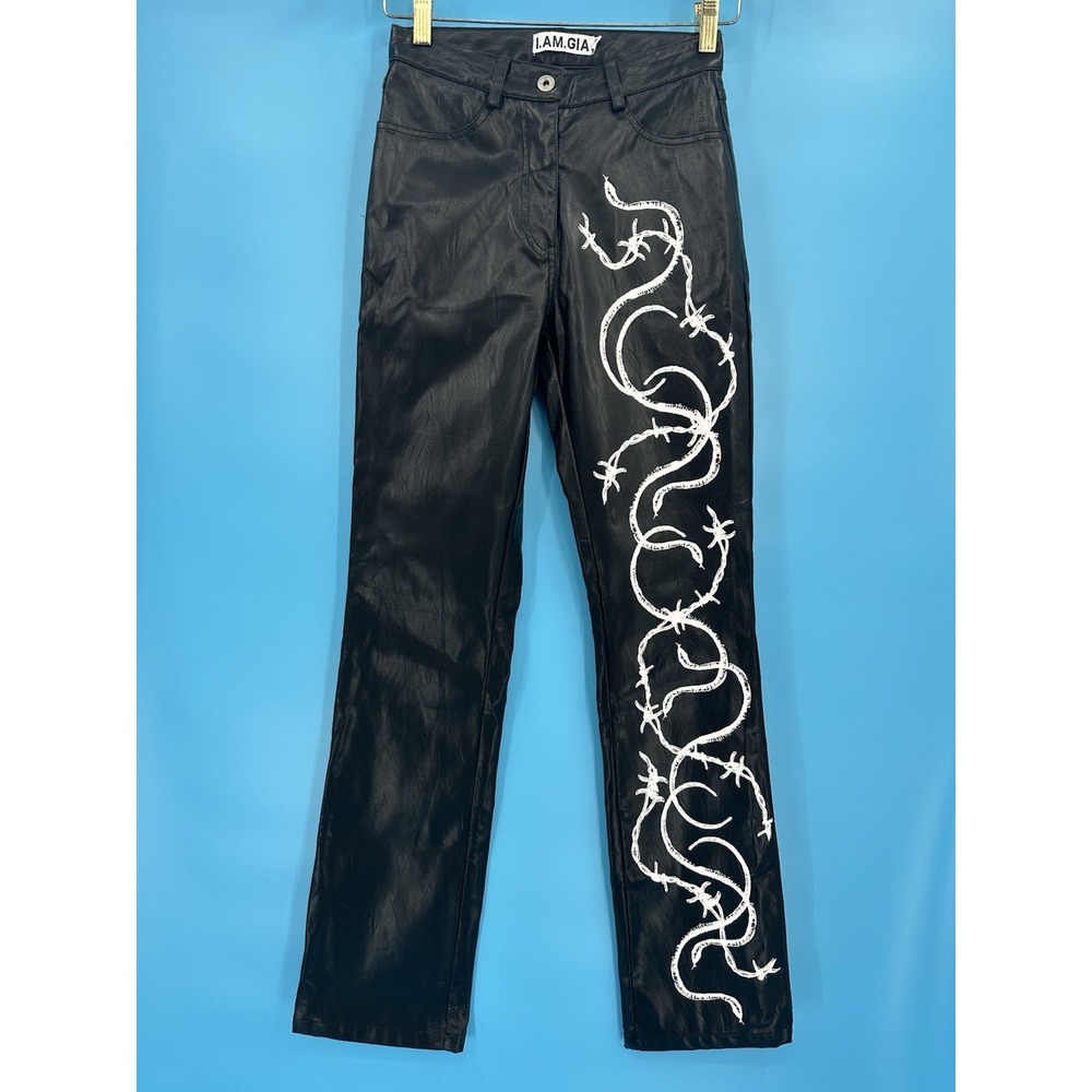 I.Am.Gia Faux Vegan Leather Pants Soft Barb Wire Snake Goth Cowgirl Size XXS